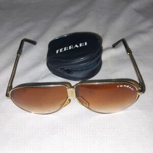 Vintage Ferrari Folding Gold Frame Sunglasses with Carrying Case